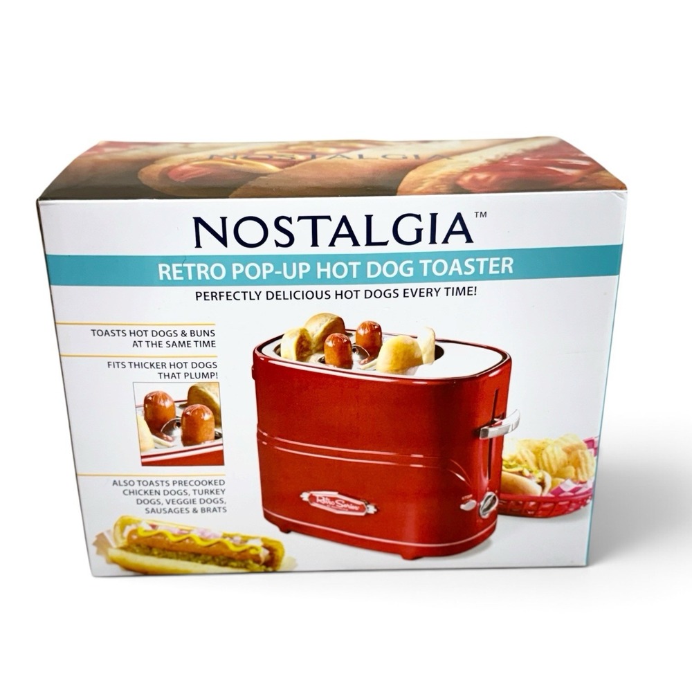 Nostalgia Retro Pop-Up Hot Dog Toaster 2 Hotdogs 2 Buns Adjustable Timer NEW